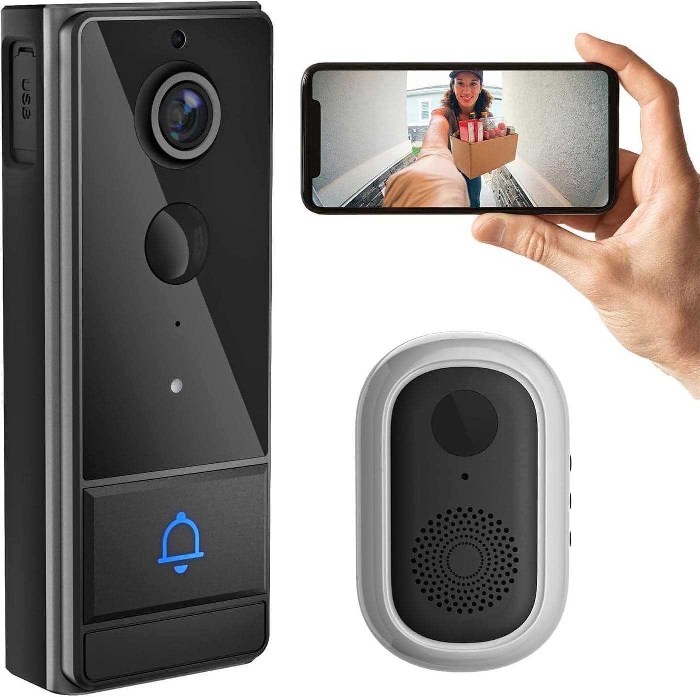 VDP-TY Video Door Bell with Camera for Home | 1080p Live View on Phone, Night Vision, 2-Way Audio | Portable Chime, 30 Days Battery, App Control | Smart WiFi Calling Doorbell Camera for Home Entrance