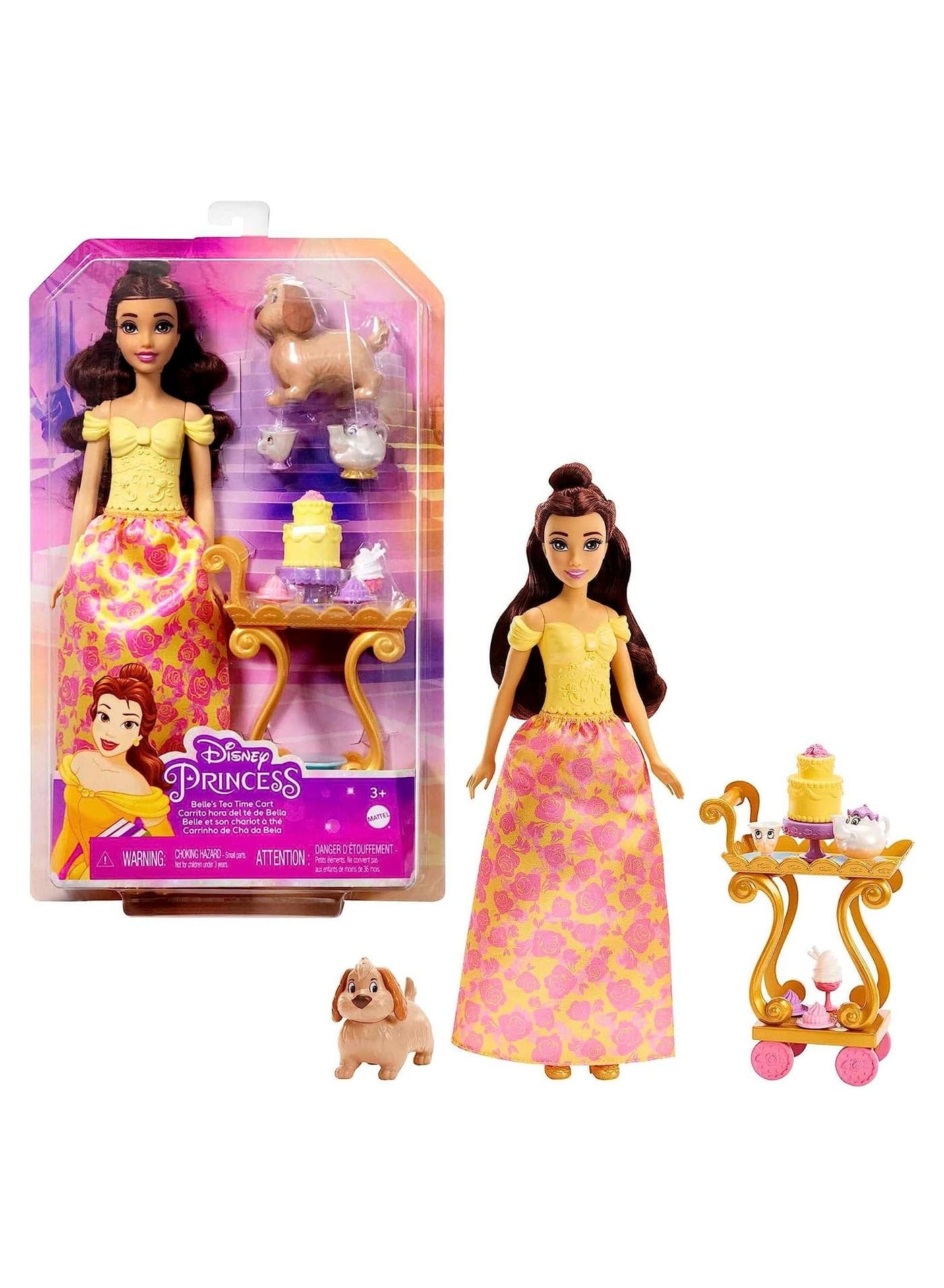 Disney Princess Belle Doll with Shiny Clothing Tea Time Cart Playset