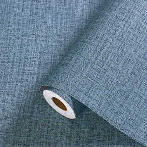Akywall Blue Peel and Stick Wallpaper 393.7inch Textured Linen Contact Paper for Cabinets Countertops Waterproof Grasscloth Wall Paper Pre-Pasted for Bedroom Stick on Wallpaper Self Adhesive
