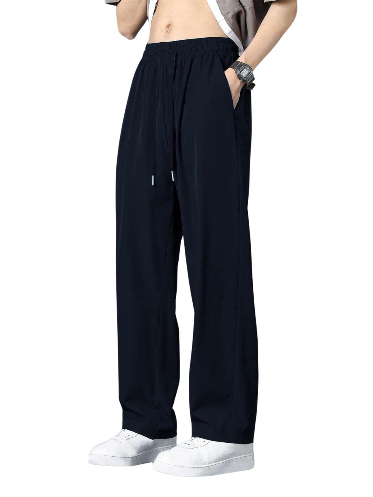 GRECIILOOKS Men Regular Mid Rise Track Pant Stretchable Loose Fit Gym Joggers Korean Style Workout Pants with Trendy Gym & Streetwear Bottoms with Utility Pockets Blue, 36