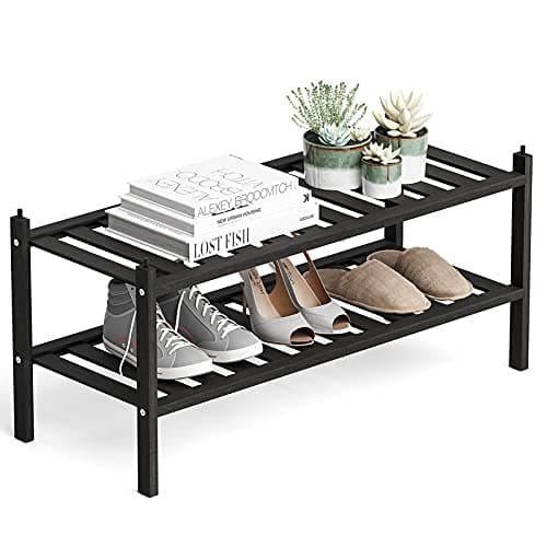 Dranixly Shoe Rack 2Tier Bamboo Stackable Shelf Storage Organizer Stand for Closet Entryway and Hallway Black