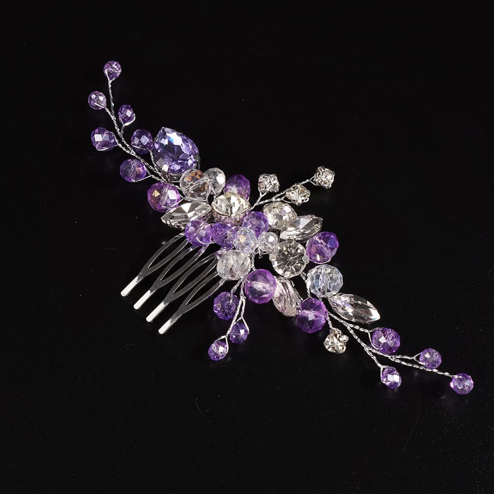 JWICOS Crystal Bride Wedding Hair Comb Rhinestone Bridal Hair Clip Glitter Wedding Hair Accessories for Women and Girls Purple