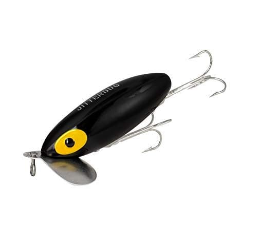 Arbogast Clicker Jitterbug Topwater Bass Fishing Lure, Excellent for Night Fishing, Black, 3", 5/8 oz