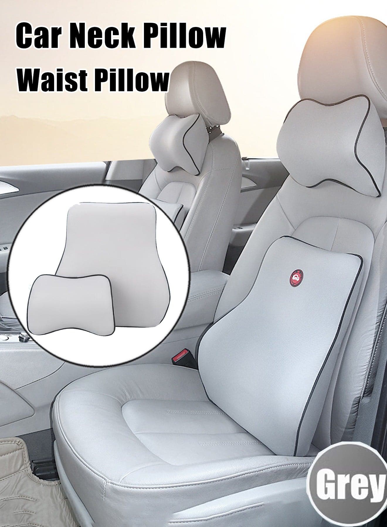 Car Seat Headrest Neck Pillow and Waist Pillow Set, Ergonomic Memory Foam Car Neck Pillow Lumbar Support Cushion, Adjustable Auto Neck Support Pillow for Neck Pain Relief, Anti-Static Fabric Memory