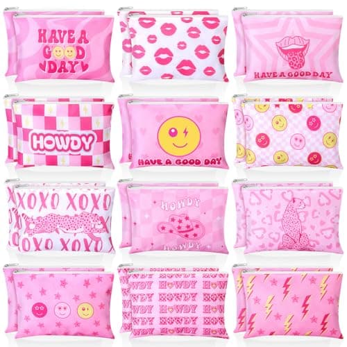 Blosssound 24 Pcs Cosmetic Bags Makeup Bags Bulk Cute Portable Pouches with Zipper Travel Toiletry Organizer Purse Womens Gift Birthday Party FavorsPreppy