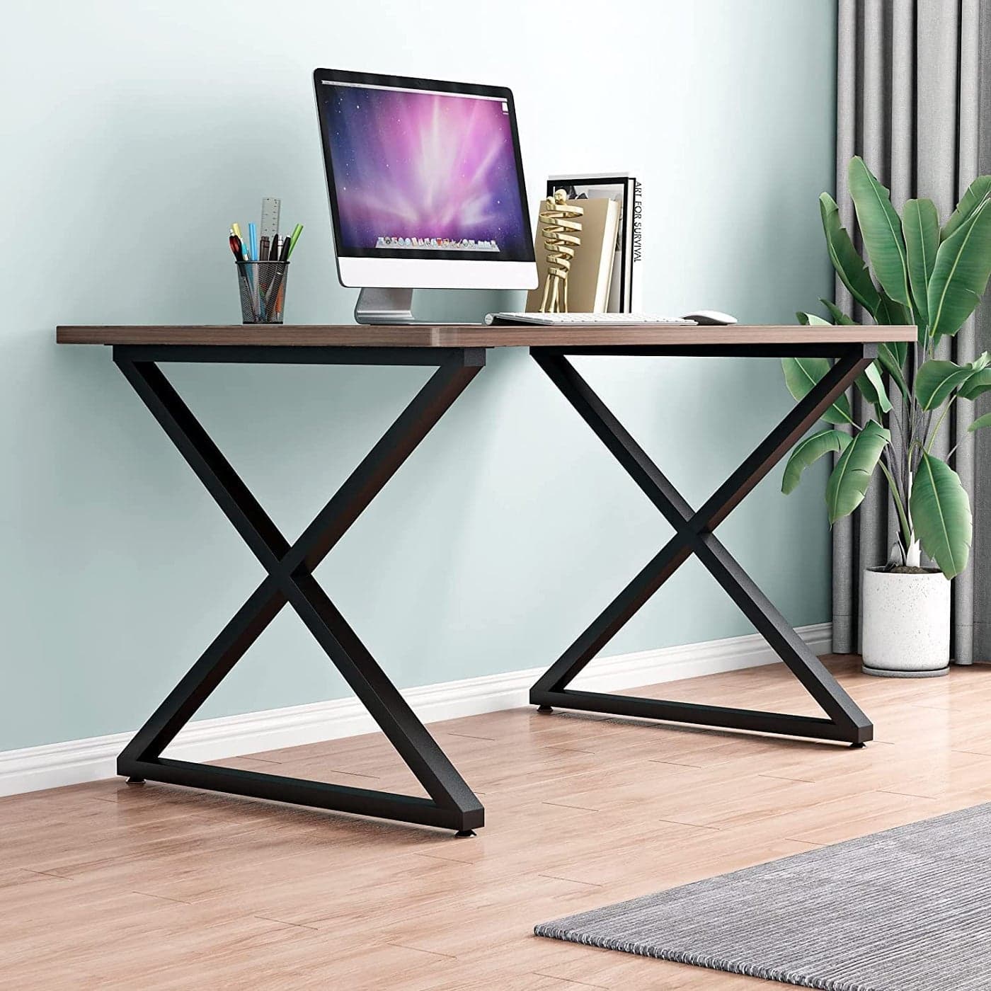 EdenSoul Desk Leg Furniture Legs Bracket Wrought Iron Industrial Dining Table Legs for DIY Coffee Table Adjustable Legs 71x45cm Black X Shape Pack of 2