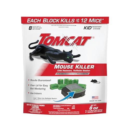 Tomcat Mouse Killer Refillable Bait Station for Indoor Use - Child Resistant, 1 Station with 8 Baits (Bag)