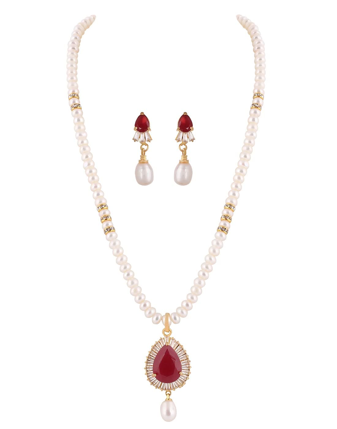 Hyderabad Jewels Natural Fresh Water String Pearls Set for Women Girls (Red)
