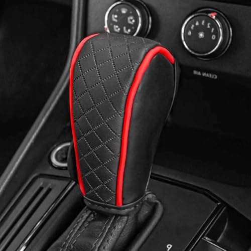 KUQUTIDY Leather Car Gear Shift Knob Cover AntiSlip Breathable Gear Stick Shift Knob Cover Universal Shifter Lever Protector Cover for Cars Trucks SUVs Automotive Decorative Accessories Red