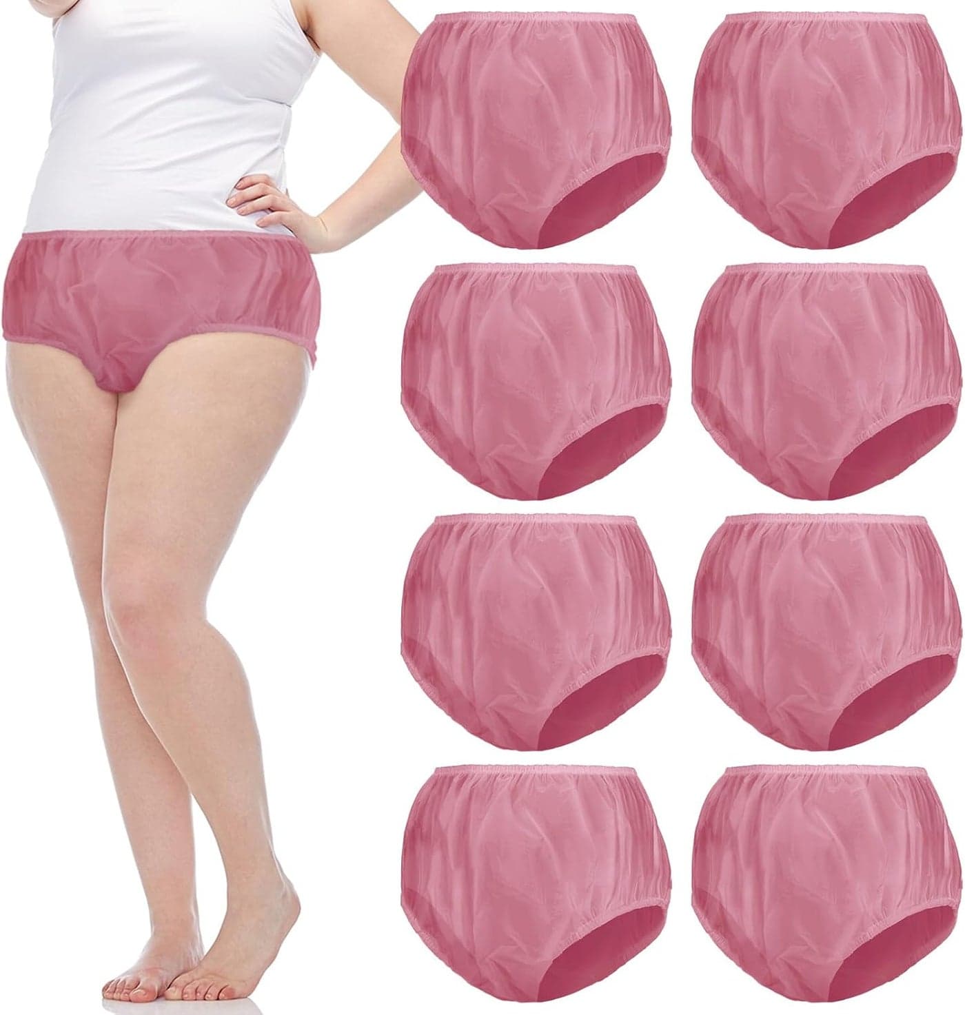 9 Pcs Waterproof Incontinence Underpants Plastic Pants Leak Proof Incontinence Underwear Adult Diaper CoverM SizePink