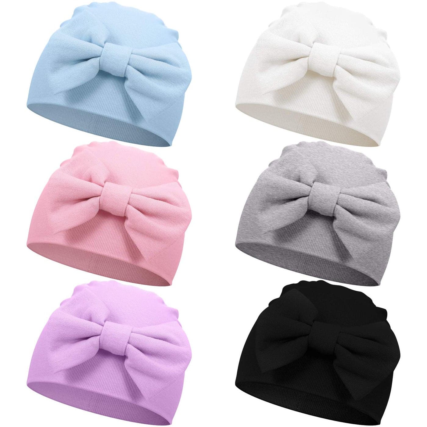 Geyoga 6 Pcs Newborn Hats Baby Beanie Cotton Hats Soft Newborn Baby Cap with Cute Bow for 06 Months Girls Unisex BabyClassic Colors