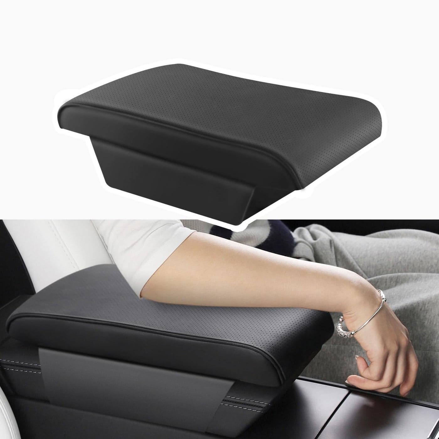 TPARTS Leather Armrest Support Cushion for Tesla Model 3YXS Tesla Armrest Decor Interior Accessories Memory Foam Console Pillow Elbow Rest Cover Pad Black