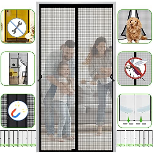 Firguny Magnetic Screen Door Fits Door Size 32 x 80, Screen Size 34" x 81", Heavy Duty Fiberglass Net Curtain, Strong Magnets Mesh, Black