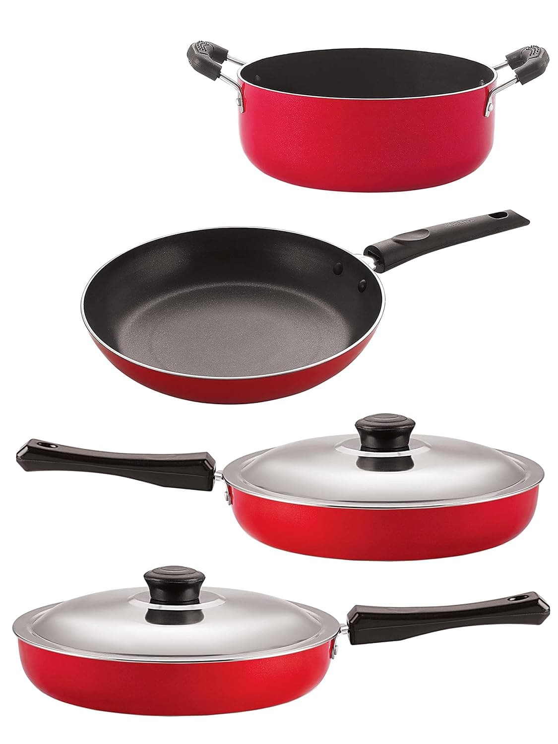 Nirlon Non-Stick Aluminium Cookware Essential Combo Gift Set of 4 Pieces with Bakelite Handle (FP10_FP12_TP22_CS24)