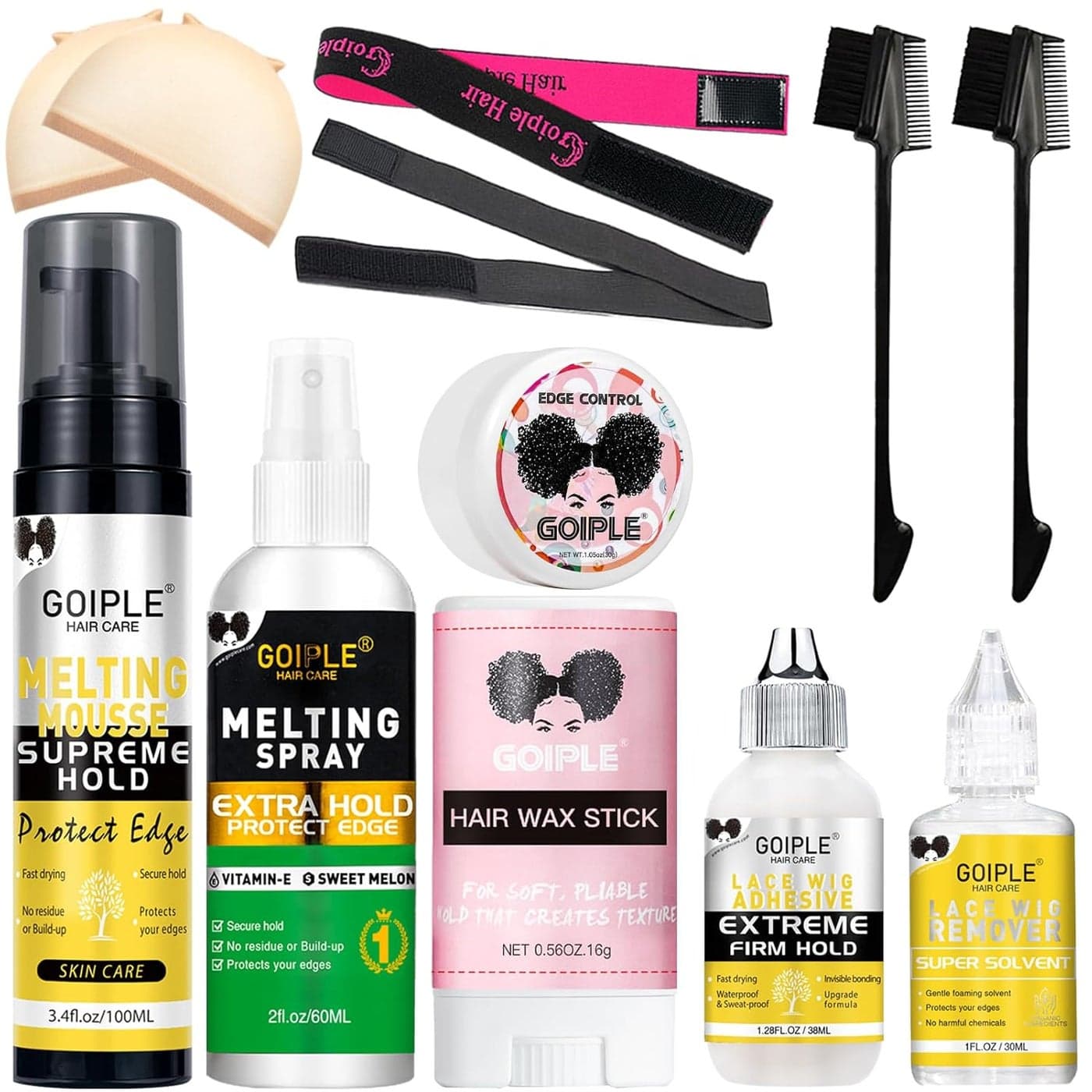 Lace Melting and Holding Mousse GlueLess Hair Adhesive for Wigs Wig Glue Lace Melting Spray Lace Melt Mousse for Closure Wigs Extensions Wig Melting Mousse Supreme Hold for Wig Hair Wig Remover Kit