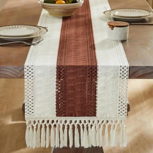 Slazie Premium Boho Design Cotton Table Runner with placemat Combos| Tassles| Table dcor| Dining Area |Dining Table|4-6 Seater Table Runner| Brown Patti
