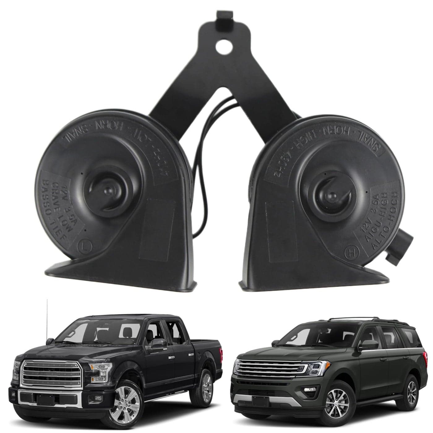 YzusGomumu Horn Assembly Dual Note Electric Horn Level 2 Compatible with 20152022 Ford F150 20182022 Ford Expedition Replaces FL3Z13832C FL3Z13832B FL3Z13832A