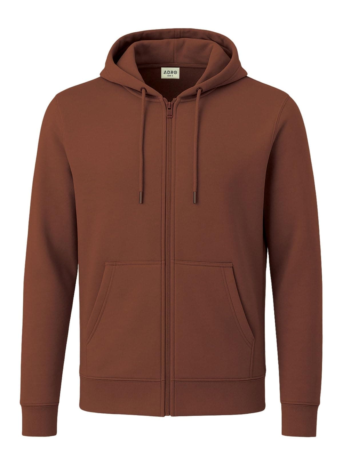 ADRO Men's Cotton Neck Hooded Sweatshirt (ZHH-24-PLN-BR_Downtown Brown