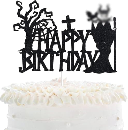 Witch Happy Birthaday Hallloween Cake Topper Spooky Treeblight Halloween Party Black Glitter Cake Topper Witch Birthday Party Derocation