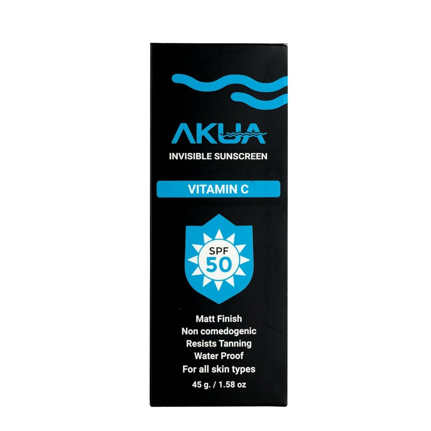 AKUA Invisible Sunscreen with Vitamin C SPF 50 Matt Finish NonComedogenic Resists Tanning Waterproof For All Skin Types 45g 158 oz
