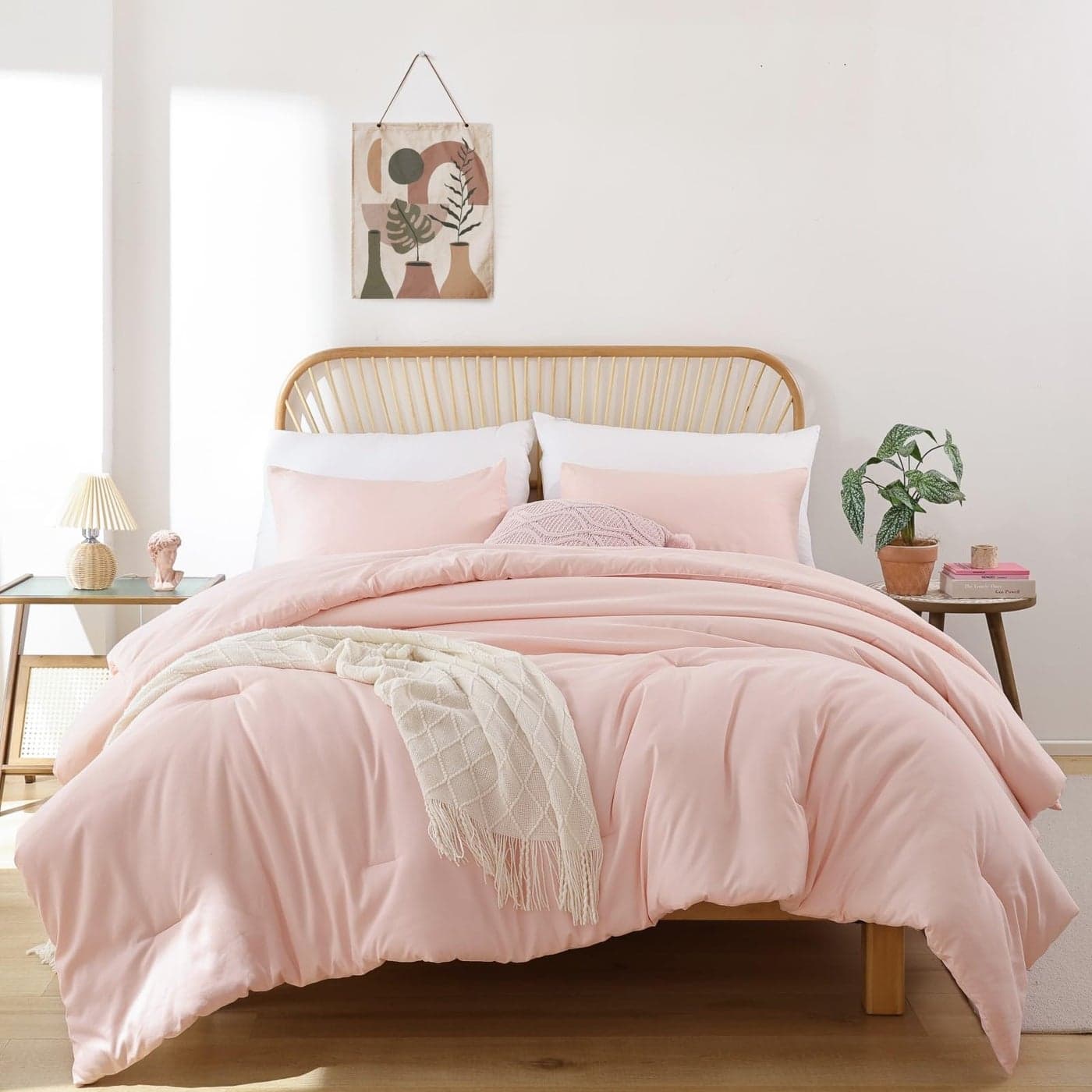 ROSGONIA TwinTwin XL Comforter Set for College Girls Boys Blush 1 Boho Pink Comforter 1 Pillowcase Lightweight Kids Comforter Sets Dorm Bedding