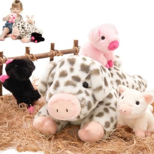 MorisMos Spotted Pig Stuffed Animal Set20 Large Mama and 3 Baby Piglet Stuffed Animals for Girl Boy4 Pack Plush Pig Toys Gifts for KidPiglet Lover Cute Piggy Decor for Birthday Party Christmas