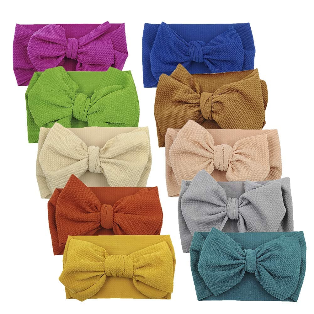 KIDOCHEESE Headbands with Bows Big Bows Baby Girl Hairbands 10 Pack Soft Fabric Adjustable Size Hair Accessories for Newborn Infant Toddlers Kids