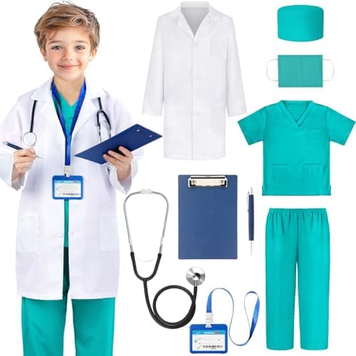 Joycover Doctor Costume for Kids Kids Scrubs Halloween Costumes For Girls Boys Doctor Dress up Play Kit