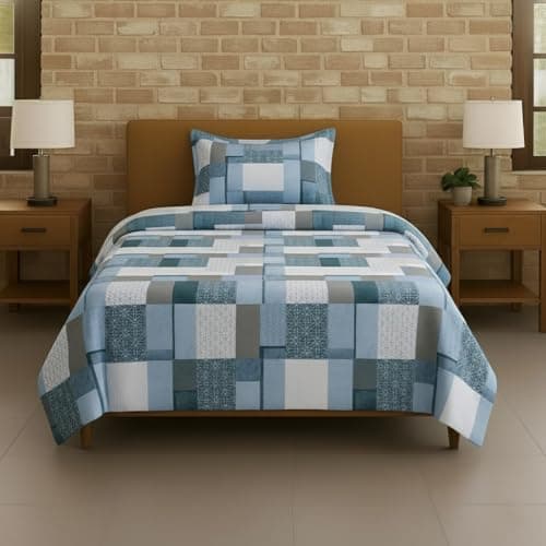Trance Home Linen 100% Cotton 144TC Elastic Fitted Bedsheet | Printed Single Size Bed Elasticated Fitted Bedspread with 1 Pillow Cover (72x30 inch, Abstract Green)