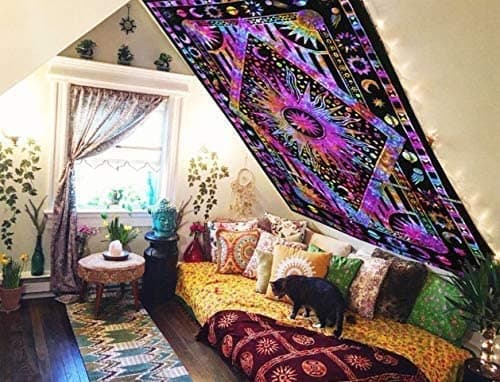 Fashion Hub Textile Work Creations Creations Cotton Fabric Single Exclusive Indian Twin Hippie Mandala Tapestry Wall Hanging Throw Bohemian Bedspread Bed Sheet Multicolour 54x84 inches Standard