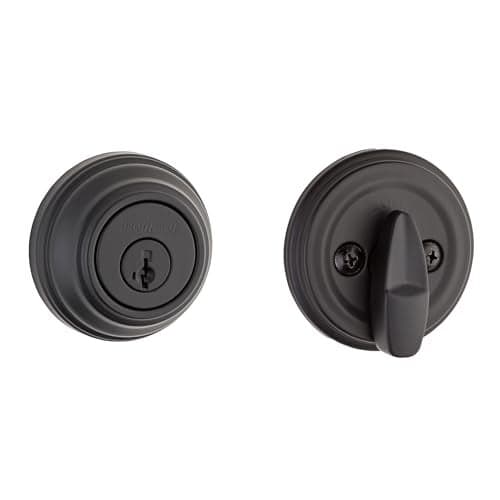 Kwikset 980 Deadbolt Lock, Matte Black Round Exterior Keyed Front Entry Door, Pick Resistant SmartKey Rekey Security, Single Cylinder Dead Bolt, with Microban Protection