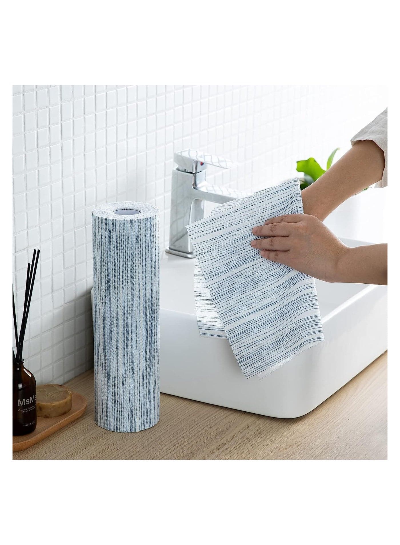 40 Sheets Disposable Kitchen Paper Cleaning Wipe Towels Washable and Reusable Dish Cleaning Cloths Handy Cleaning Wipes Quick-Dry Multiuse Roll Wipe Sheets Stripes Pattern 30 * 30cm