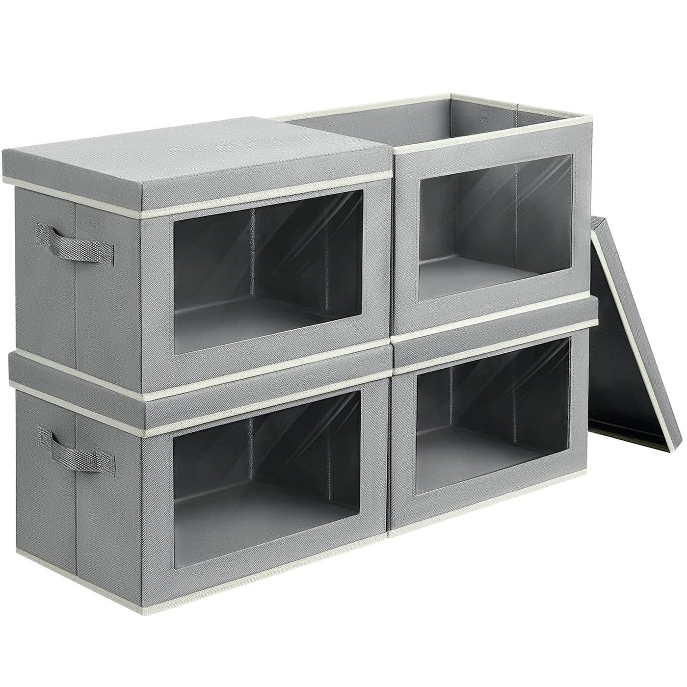 Homsorout Large Storage Bins with Lids Fabric Storage Cubes with Window Foldable Storage Boxes for Clothes Closet Organizers and Storage Bins for Bedroom Dorm Office Light Grey 4 Pack