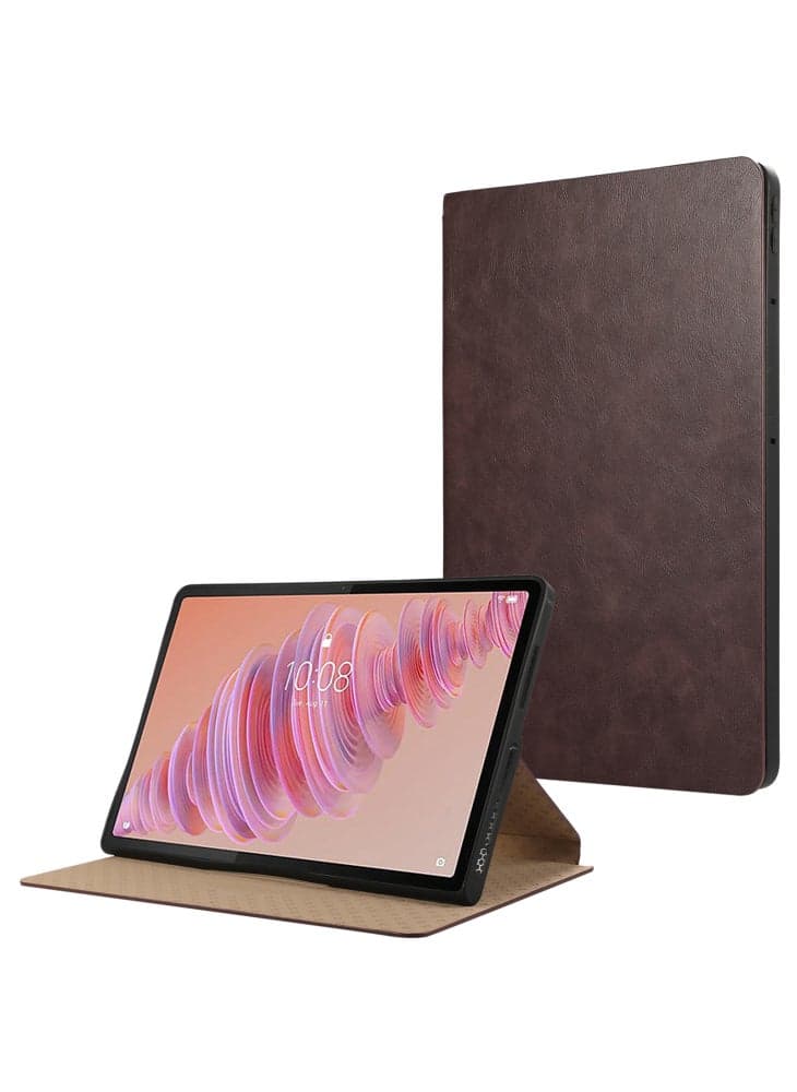 For Lenovo Tab Plus Stand Case Anti-Scratch PU Leather Tablet Flip Cover - Coffee