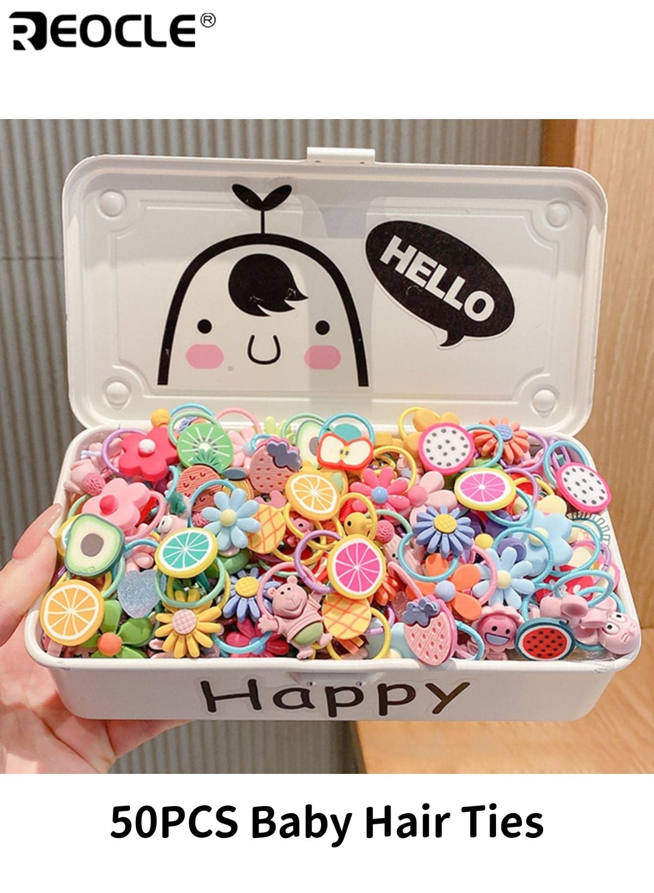 50PCS Girl's Hair Bands Set with Cartoon Animal Floral Design Plastic Hair Accessories Set with Mixed Colors for Party School Daily Use