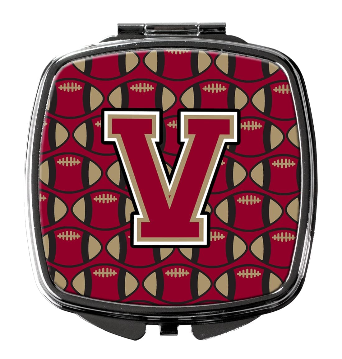 Caroline's Treasures CJ1078-VSCM Letter V Football Garnet and Gold Compact Mirror Decorative Travel Makeup Mirror for Women Girls Gifts Pocket Makeup Mirror Folding Handheld