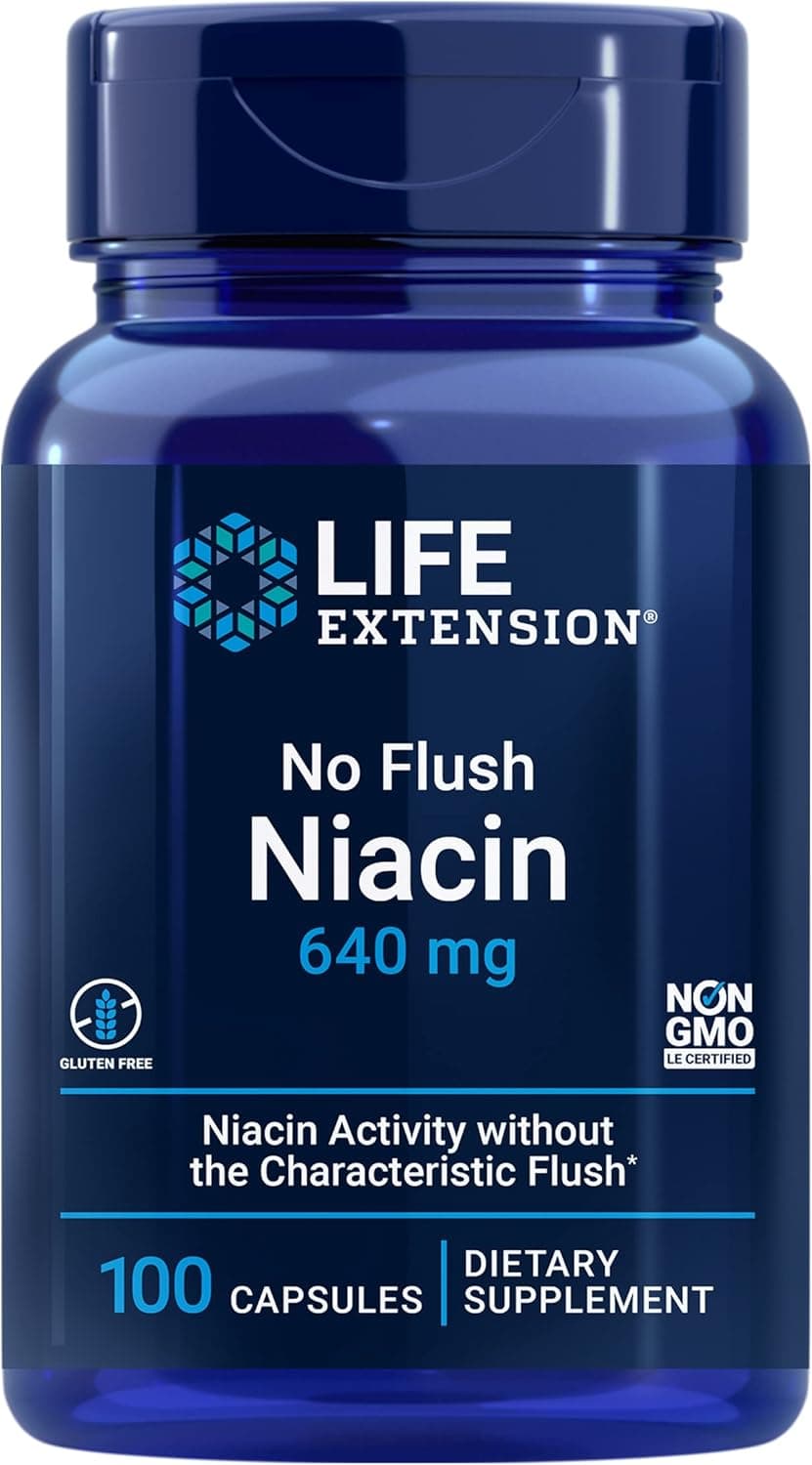 Life Extension No Flush Niacin B3 for Heart Health Cholesterol Energy Support NonGMO GlutenFree 100 Capsules