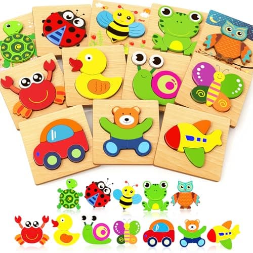 Bekayshad Wooden Puzzles Toddler Toys Gifts for 1 2 3 Year Old Girls Boys 12 Pack Animal Jigsaw Puzzles Montessori Toys Learning Educational Birthday Gifts for Girls Boys Ages 13