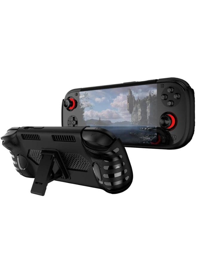 TPU Protective Case Cover for Ayn Odin 3 Handheld Game Console, Shockproof Soft Skin with Built-in Stand, Ergonomic Grip & Heat Dissipation Vents, Anti-Scratch Protective Bumper for Odin 3 (Black)