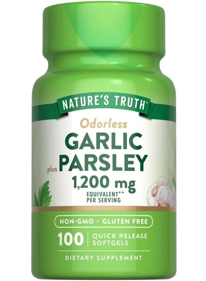 Odorless Garlic and Parsley | 1200mg | 100 Softgels | Non-GMO & Gluten Free Extract Supplement