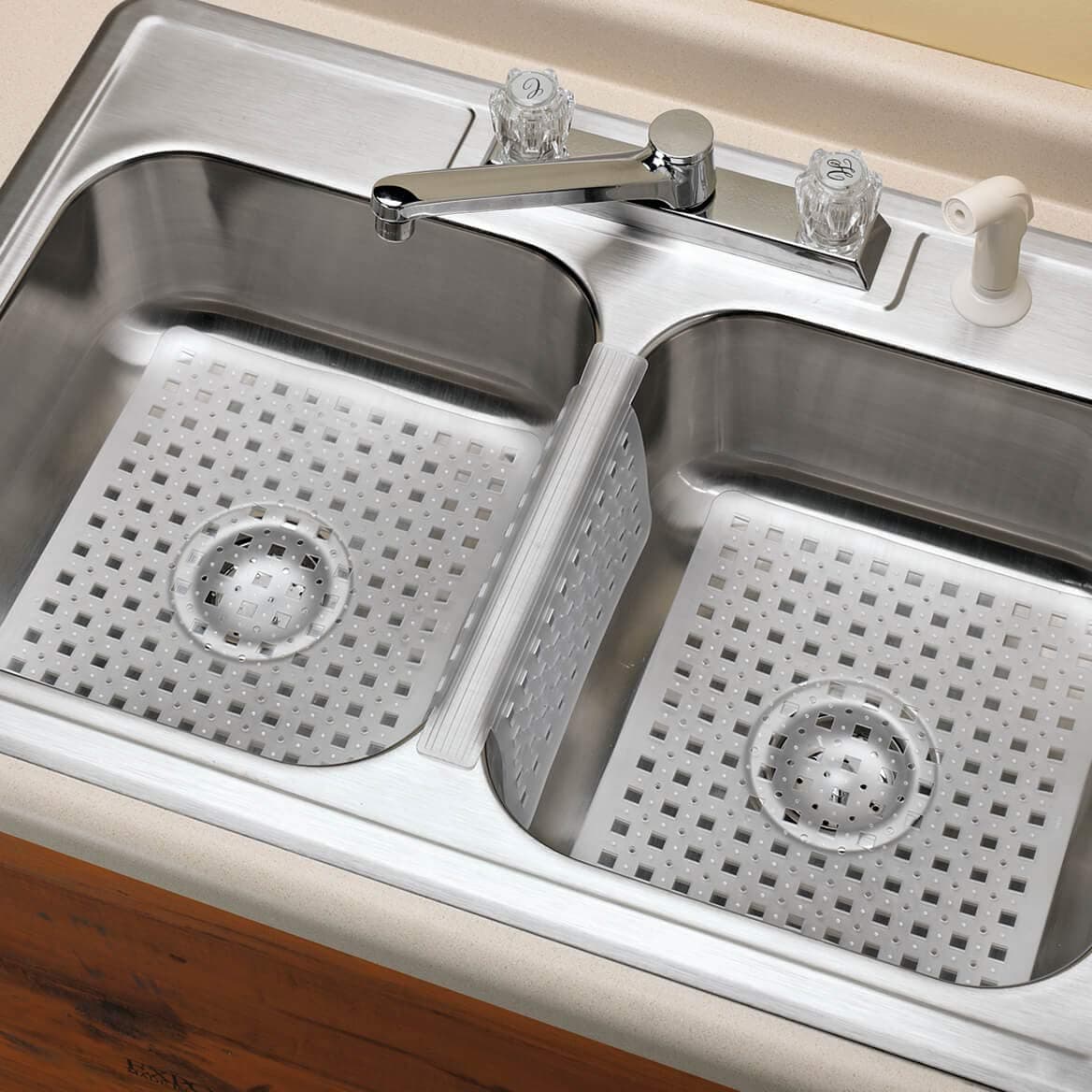 Kitchen Sink Protector Mat Pad Set 3 Piece Combo Set Includes 2 Sink Mats 1 Sink Saddle 3 Drain Stopper