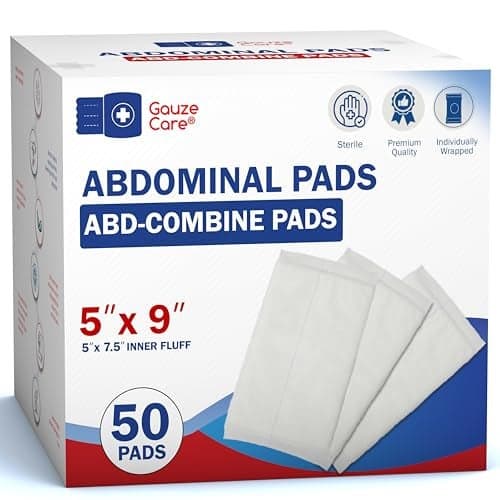 GauzeCare Sterile Abdominal ABD Combine Pads 50Pack 5 x 9 Inches Extra Absorbent Thick Individually Wrapped Wound Dressing First Aid Pads SurgicalGrade Nonstick for Heavy Leakage Post Op