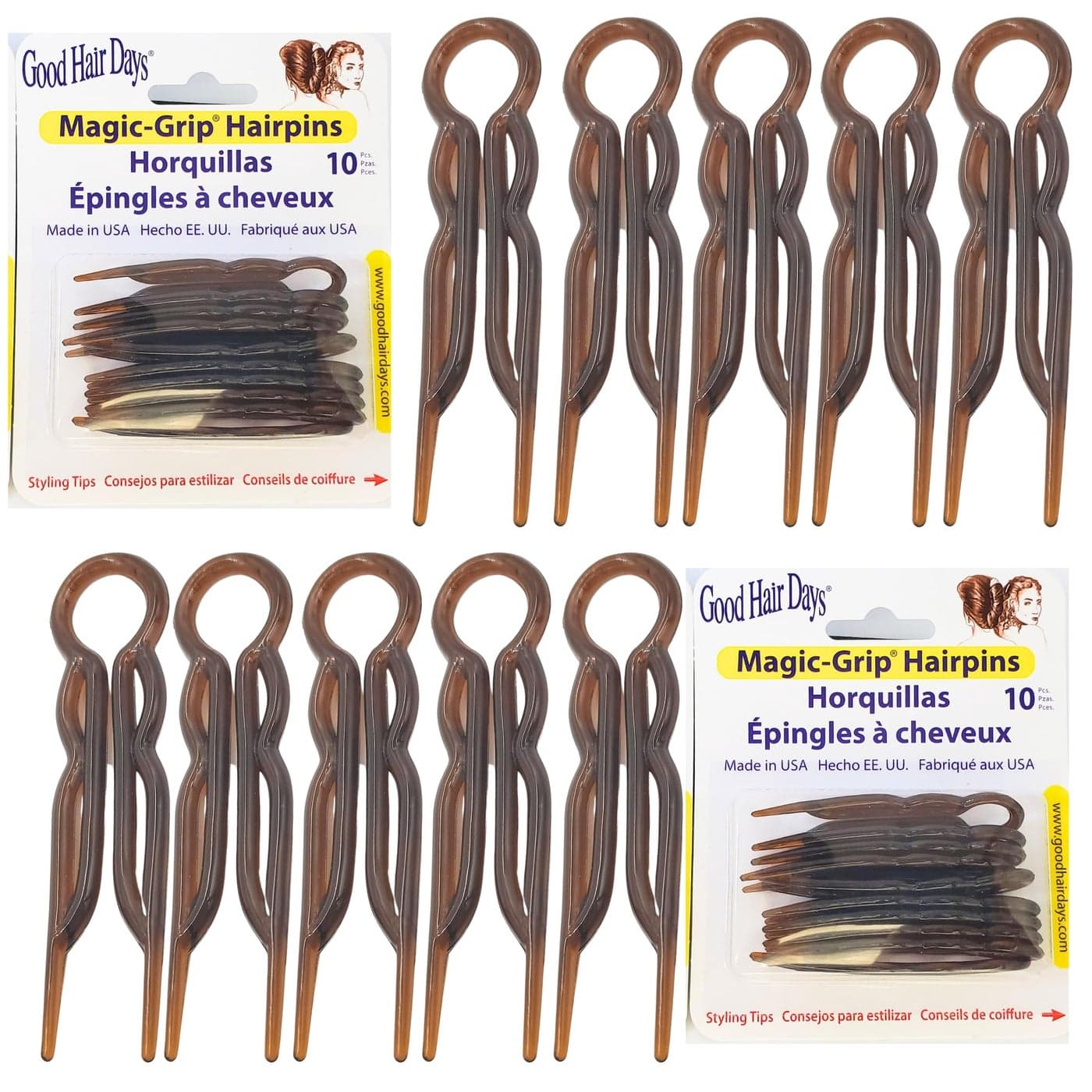 Good Hair Days Hair Pins 2 12 Plastic Ushaped Magic Grip Hairpins Strong Durable Pins For Fine Thick Long Hair Styling Accessories Tortoise Shell Set of 20