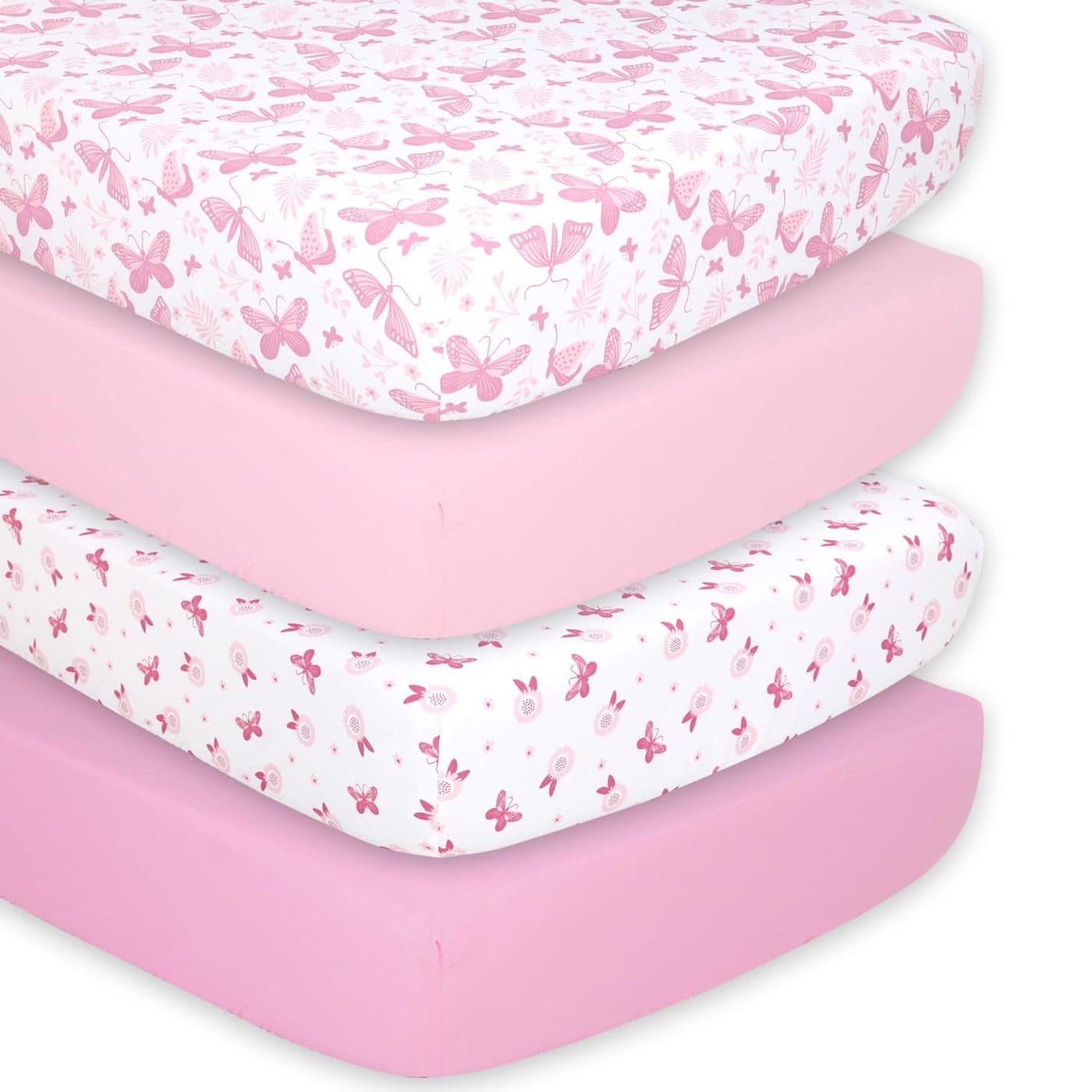 The Peanutshell 4Pack Fitted Crib Sheet Set Super Soft Breathable Baby Girl Crib Sheets Nursery Decor Fit for Standard Mattress Cover Butterfly
