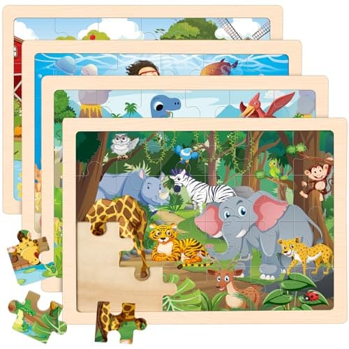 Puzzles for Kids Ages 46 4 Packs Wooden Animals Jigsaw Puzzles for Toddlers Ages 35 Preschool Educational Puzzles Boards Toys Gifts for 3 4 5 6 Boys Girls