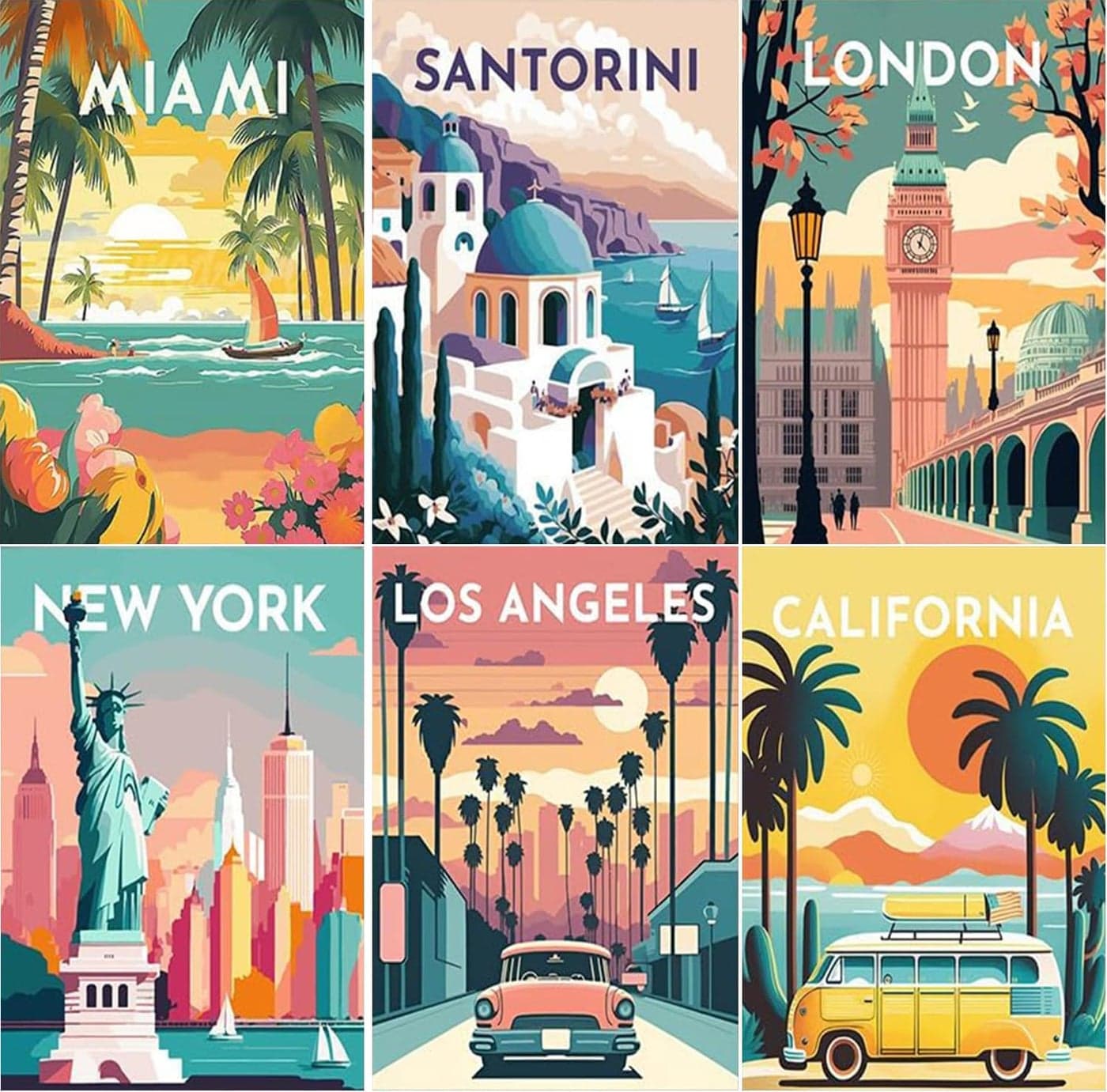 ARPADAMO 6 Pack Diamond Art Kits for Adults,5D City Travel Diamond Painting DIY Diamond Art Landscape Diamond Painting Art Kit for Adult,Round Full Drill Diamonds,Diamond Kit for Home Decor-12x16inch