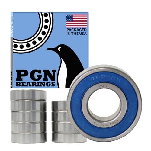 PGN (10 Pack) 6204-2RS Bearing - Lubricated Chrome Steel Sealed Ball Bearing - 20x47x14mm Bearings with Rubber Seal & High RPM Support