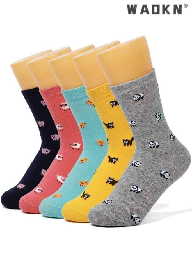 5pcs socks ,Womens Cute Animal Socks Crew Cotton Novelty Socks for animal Lovers Gifts Ideas , suitable for women , soft and comfortable ,Sweat absorption and odor prevention ,blue,yellow ,pink ,grey .