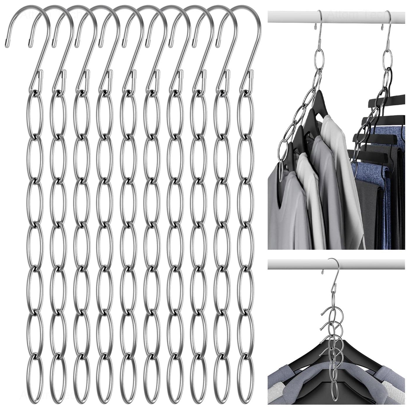 NiHome Clothing Chain Hanger 10Pack Metal Closet Organizer Space Saving Hangers with 7 Holes College Dorm Room Essentials Closet Organizers and Storage for Home Office Travel WrinkleReducing