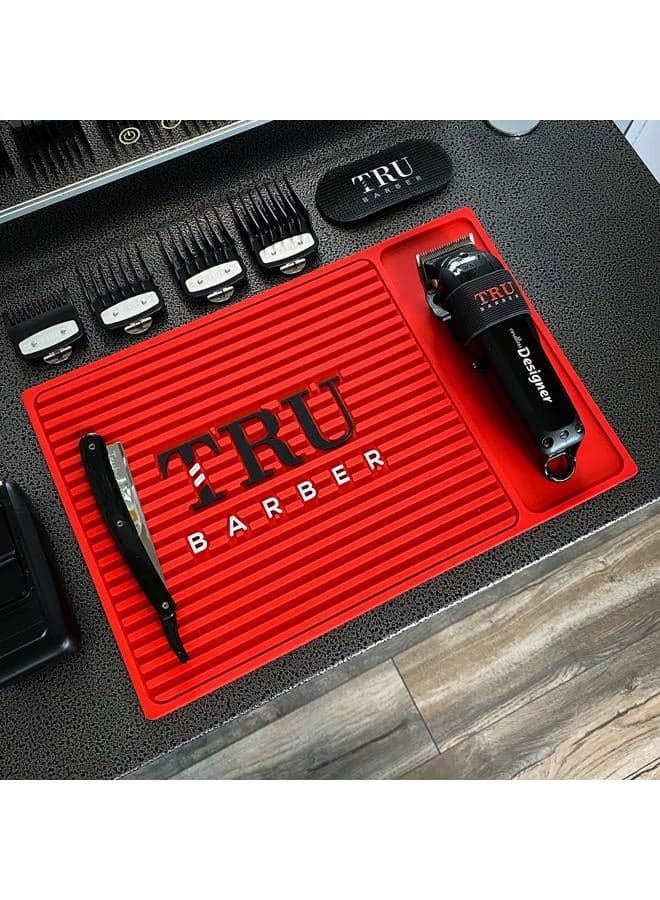 ORGANIZER MAT 14”X 9” (RED) Flexible PVC Station Mat, Professional Mat, Salon and Barbershop work Station pads, Beauty salon tools hairstylist, Counter mat for clippers, Anti slip
